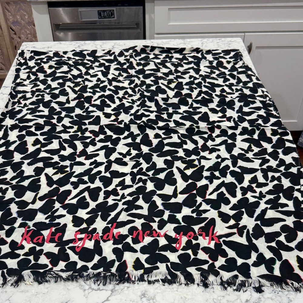 Kate Spade Black and White Butterfly Print Scarf